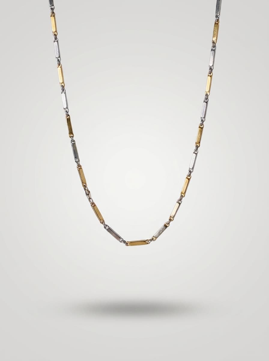 Elegant Two-Tone Bar Link Chain Necklace