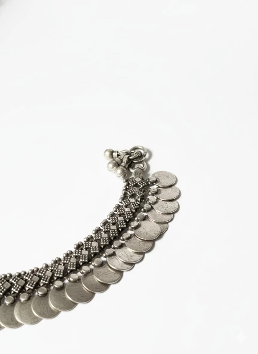 Black Metal Oxidised Silver Payal