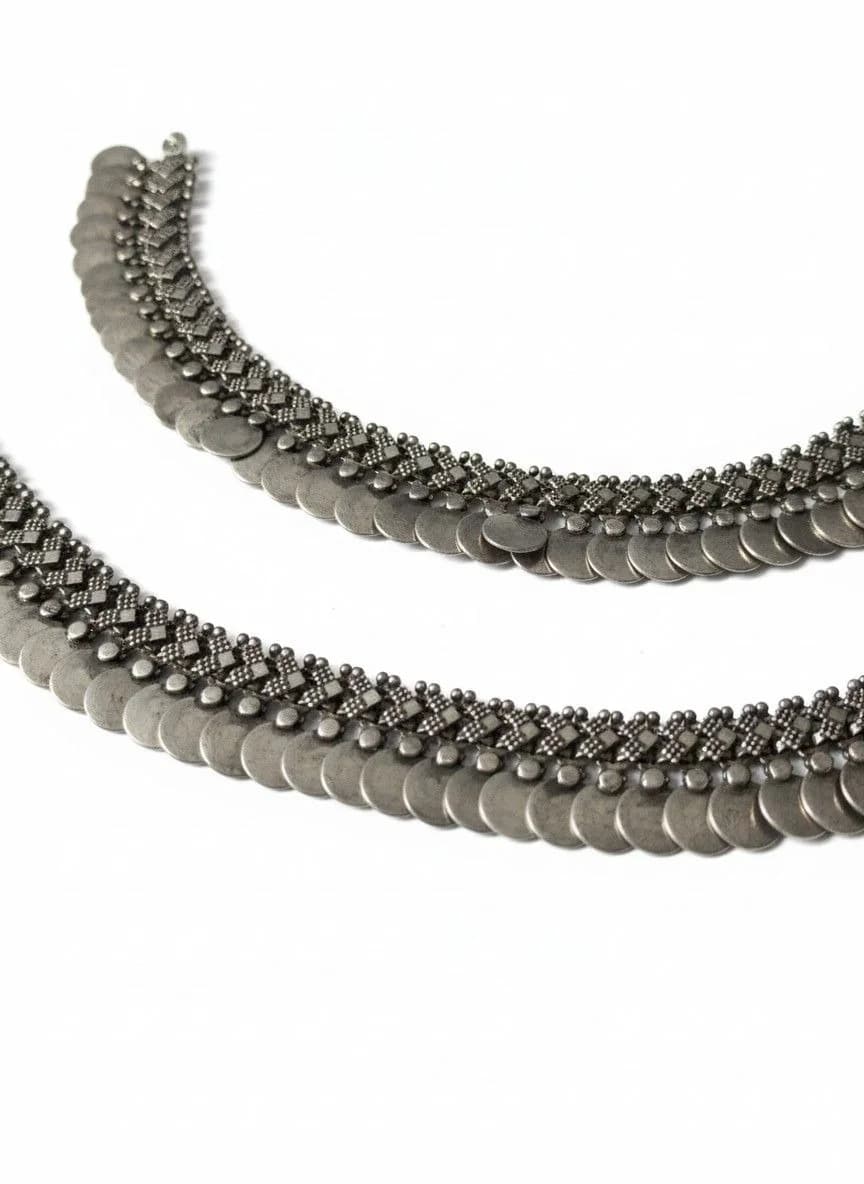 Black Metal Oxidised Silver Payal