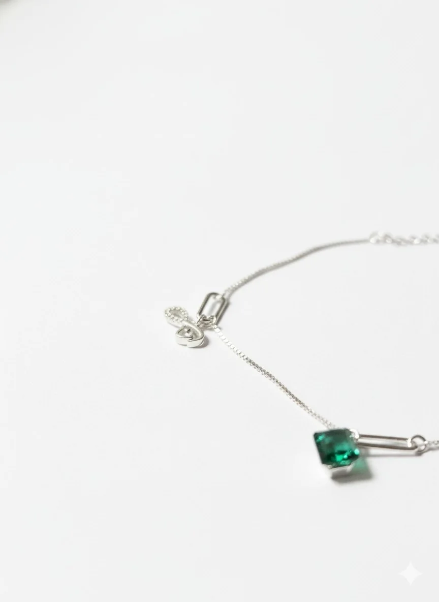 Sterling Silver Emerald Green Motif Anklet