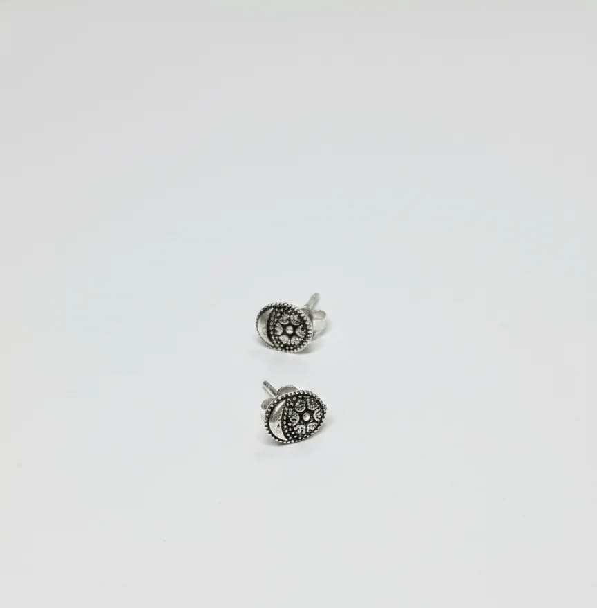 Floral Wheel Silver Stud Earrings
