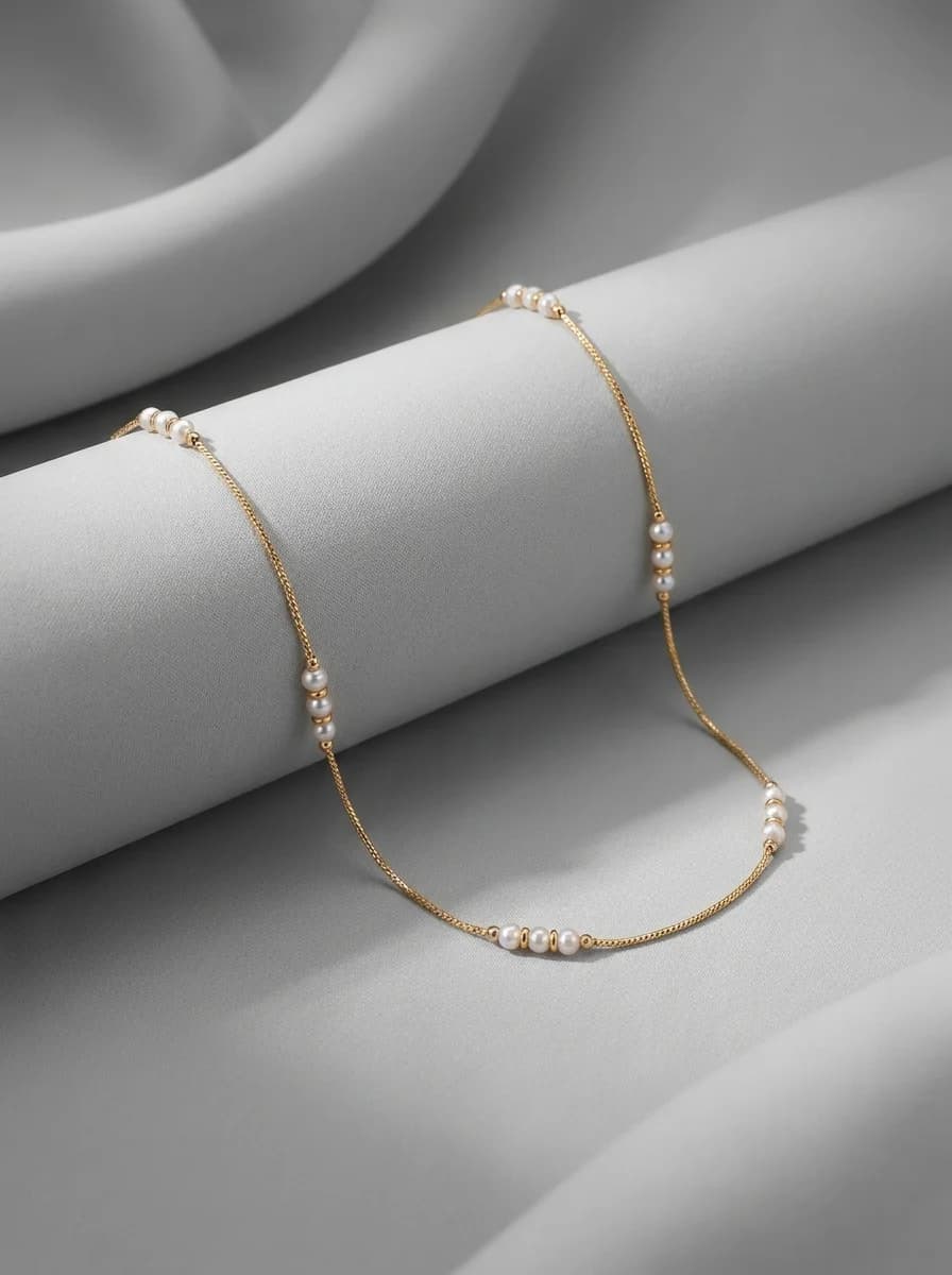 Elegant Gold Pearl Station Necklace