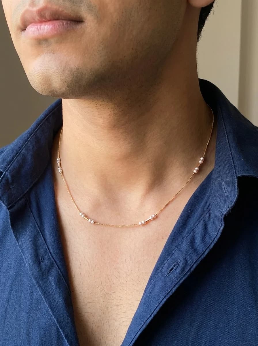 Elegant Gold Pearl Station Necklace