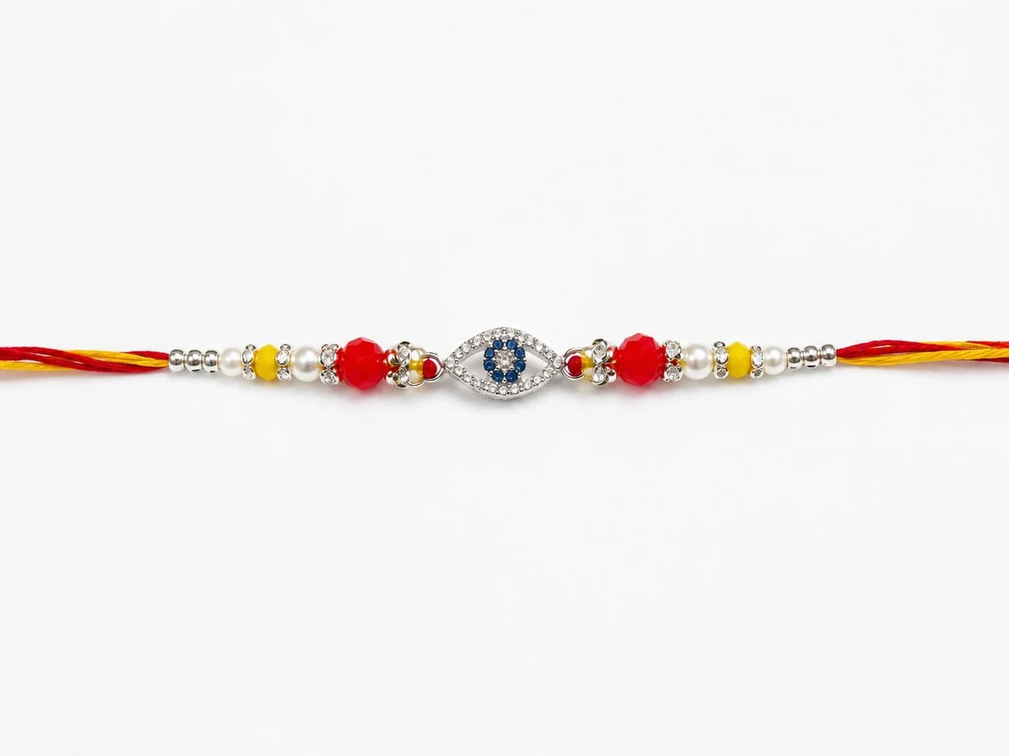 Evil Eye Rakhi for Brother | Red Yellow Beaded Raksha Bandhan Thread